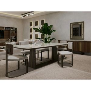 Juego de Comedor Moderno de Lujo en Madera de Teca Sólida, Aparador Dorado, 6 Sillas, Mesa de Cocina Ovalada, Mueble de Almacenamiento - Product Image 1