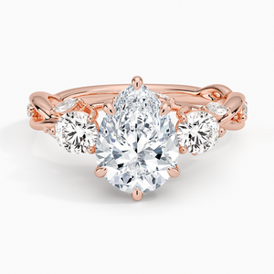 แหวนเพชรทรงลูกแพร์สามเม็ด แหวนเพชรทรงกลมและทรงมาร์คีส์ ทอง 14K 18K แหวนหมั้น Secret Garden - Product Image 2