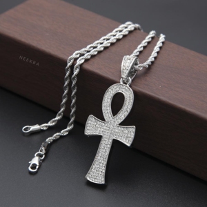 Colgante Ankh – Diseño de la Cruz de la Vida del Antiguo Egipto, Colgante Ankh Egipcio con Incrustaciones de Moissanita y Plata de Ley 925 - Product Image 4