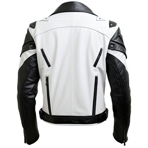 <b>White</b> Black Contrast Eco-Friendly Vintage <b>Biker</b> <b>Jacket</b> Mens Asymmetric Zip Motorcycle <b>Jacket</b> Multi Pocket Fashion Polyester - Product Image 5