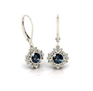 Boucles d'oreilles pendantes en topaze bleue naturelle de Londres, en argent sterling 925 plaqué or rose, bijoux vintage pour fête et cadeau - Product Image 1