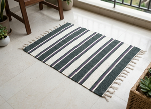 Alfombra Rectangular Floral para Ejercicio, Tejida a Mano, Antideslizante, Reversible, Lavable, de Algodón, Grosor Medio - Product Image 2
