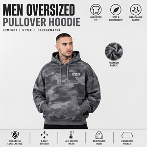 <b>Men</b> Oversized Camouflage <b>Pullover</b> Hoodie French Terry Hooded Sweatshirt Winter Wear Hooded <b>Pullover</b> <b>Men</b> Casual Front Pocket Hood - Product Image 2