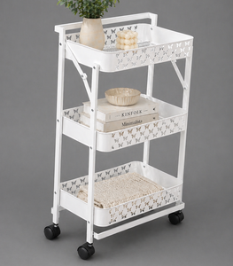 Carrito Rodante Metálico Blanco de 3 Niveles con Diseño de Mariposas, Estante de Almacenamiento para Sala de Estar o Uso General - Product Image 1