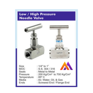 Válvulas de aguja de acero inoxidable de alta/baja presión S.S. 304 / 316 tamaño 1/4" a 1" con extremo de rosca y brida - Product Image 4