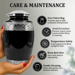Black Silver Memorial Cremation Urn For Human Ashes Large Capacity Decorative Funeral <b>Keepsake</b> Urn With Secure Lid - Product Image 6