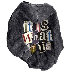 Sweat à capuche court unisexe imprimé « Focus On The Good Things », coupe oversize, en coton lavé, style décontracté automne - Product Image 6