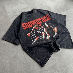 T-shirt à manches courtes pour homme Snowgrace, imprimé tie-dye noir surdimensionné, style streetwear, col rond, jersey en coton - Product Image 2
