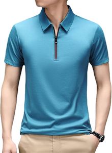 Polo professionnel zippé pour homme, coupe classique, en polyester, impression personnalisée, manches courtes, séchage rapide, couleur unie, idéal pour l'été - Product Image 3