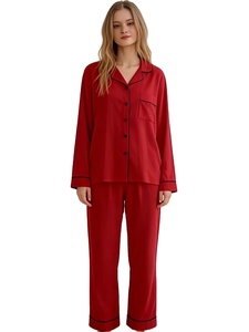 Women's Long-Sleeve V-Neck Pajama Set Plaid Trousers Eco-Friendly Breathable Soft Spandex/Cotton <b>Badge</b> Drawstring Closure - Product Image 2