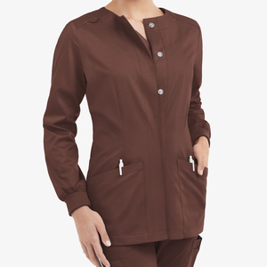 Chaquetas de Enfermería Personalizadas con Logotipo Propio, Cuello Redondo, Cierre de Broches, Puños Acanalados, Dos Bolsillos de Parche, Ranura para Bolígrafo, Venta al por Mayor - Product Image 1