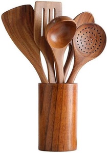 Juego de Utensilios de Cocina de Madera, Diseño Minimalista, Colección de Cubiertos Duraderos, Acabado Mate, Cucharas, Espátulas, Cucharón, Utensilios para Servir - Product Image 1