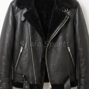 Veste en cuir pour homme de haute qualité, en fourrure de mouton, style aviateur, pour l'hiver, avec logo personnalisé. - Product Image 3