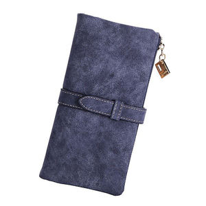 Women's Suede Long <b>Wallet</b> With <b>Zipper</b> And Hasp Closure Soft Minimalist Design Blue Color Daily Use - Product Image 1