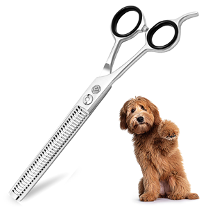 Juego de tijeras de peluquería veterinaria de 7.0 pulgadas plateadas con forma de animal, de acero inoxidable, con dientes de espina de pescado y tijeras de entresacar - Product Image 1