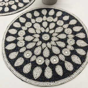 <b>Needlework</b> Exclusive Designer Seed Beaded Embroidery Dining Placemat Fashionable Handmade Seed Beads Decorative Dining Table Mat - Product Image 3