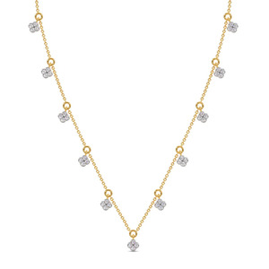 Floating Blossom Charm Diamond <b>Necklace</b> with Repeating Floral Drops and <b>Delicate</b> Gold Chain Design - Product Image 1