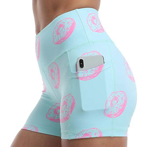Shorts de sport décontractés et respirants pour femmes, taille haute, imprimé dessin animé donut, avec poches, séchage rapide, pour la gym et la course à pied - Product Image 2