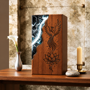 Wooden Urn <b>Memorial</b> Keepsake Box Carved Phoenix Lotus Decorative Cremation Urn Desktop Tribute <b>Gift</b> - Product Image 3