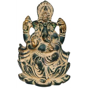 รูปปั้นพระพิฆเนศทองเหลืองขนาด3นิ้วทำด้วยมือวางบนดอกบัวรูปปั้นอินเดียแบบดั้งเดิมสำหรับเป็นของขวัญ - Product Image 1