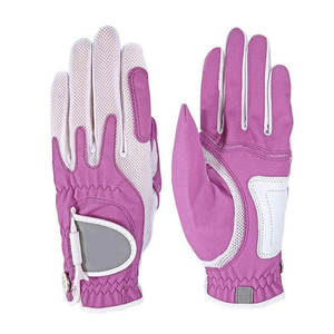 Gants de golf unisexes en cuir personnalisables, rose magenta et blanc, légers, respirants, avec dos en maille, antidérapants, fermeture auto-agrippante - Product Image 1