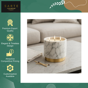 Nuevo Diseño Elegante y Lujoso Portavelas de Mármol Natural Hecho a Mano y Ecológico con Borde Dorado para Decoración Navideña - Product Image 4