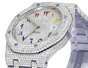 BOJ A.P. Reloj de Lujo para Hombre con Esfera Árabe Multicolor, Movimiento de Cuarzo, Diamantes VVS, Moissanita, Acero Inoxidable, Cristal de 20 mm - Product Image 3