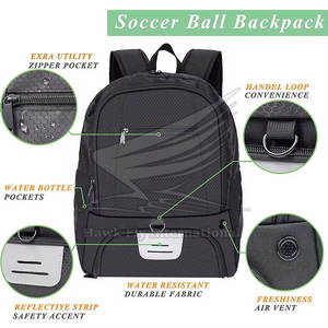 Professional Soccer <b>Backpack</b> with Ball Compartment and Shoe Pocket Durable <b>Black</b> Sports Bag for Football Training - Product Image 3