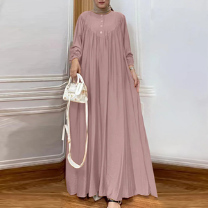 Abaya Kaftan Islámica de Manga Larga, 100% Algodón Chifón, Estilo Sencillo y Modesto para Mujer, para Ramadán y Otoño - Product Image 4