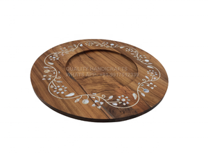Vente directe d'usine, plateau de service en bois d'acacia à incrustations, plateau artisanal de qualité en nacre indienne, 34x34 cm, hôtel - Product Image 2
