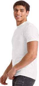 T-shirt pour homme, coupe ajustée, blanc, coton, manches courtes, col rond, décontracté, jersey uni, respirant, couleur unie - Product Image 5