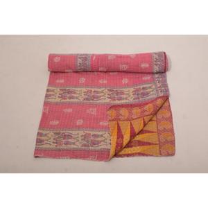 Cotton <b>Kantha</b> Quilt Handmade Indian Vintage Bedspread Reversible <b>Throw</b> Blanket Farmhouse Decor - Product Image 1