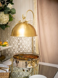 Calentador de Comida Estilo Árabe de Oriente Medio, Cerámica Antiadherente, Acero Inoxidable Ecológico, Plato para Servir con Tapa de Cúpula para Restaurante - Product Image 3