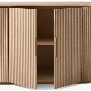Aparador Minimalista de Lujo, Madera de Teca Sólida, Puerta Acanalada, Diseño Curvo, Acabado en Madera Natural, Ecológico, Gabinete Buffet Premium - Product Image 6