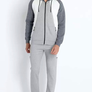 Men's Gray White Color Blocking Full <b>Zip</b> <b>Hooded</b> Long Sleeve Casual Breathable Polyester Cotton Autumn Wear Tracksuit For Sale - Product Image 1