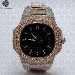 Montre de luxe Charm_Jewells en acier inoxydable sertie de diamants, boîtier polygonal de 42 mm, cristal saphir, quartz analogique pour homme - Product Image 1