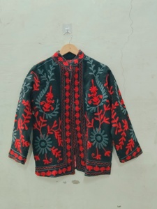 Hand Embroidered Women's <b>Jacket</b> <b>Mandarin</b> <b>Collar</b> Floral Pattern Full Sleeve Autumn Style 100% Cotton Woven Fabric - Product Image 4