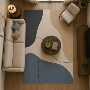 Alfombra Moderna Abstracta de Lana Tufted a Mano, Rectangular, Antideslizante, para Sala de Estar, Diseño Minimalista, con Base de Algodón de Pelo Corto - Product Image 1