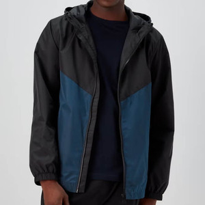Chaqueta Deportiva con Capucha para Hombre, Diseño Color Block Negro y Azul, Cierre de Cremallera, Estilo Casual, Poliéster, Ropa de Otoño - Product Image 1