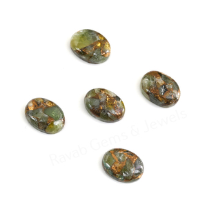 Mohave Natural <b>Peridot</b> Copper Composite 10x14mm Oval Flatback High Polish Smooth Loose Gemstone Cabochon Jewelry Making Pendants - Product Image 5