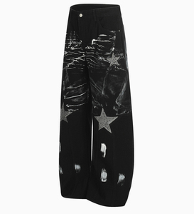 Vaqueros Anchos Vintage Personalizados con Bordados y Pedrería, Unisex, Estilo Urbano, Hip Hop, Corte Holgado, Oversize, Acampanados - Product Image 5