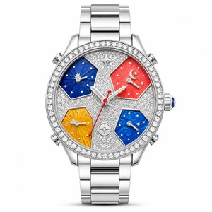 Montre de luxe unisexe avec bracelet en acier inoxydable serti de diamants, cadran analogique, verre saphir, boîtier rond de 44 mm, fermoir déployant - Product Image 1