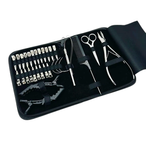 Premium Stainless Steel Commercial Hair Extension Technician Toolkit Plier Loop <b>Tool</b> <b>Mini</b> Scissor Parting Finger Clips Curved - Product Image 3