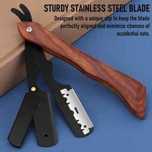 Best Selling Barber Straight Edge <b>Razors</b> High Quality Stainless Steel Professional Barber Wooden Handle Shaving Knife for <b>Men</b> - Product Image 4