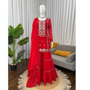 Sharara haut de gamme très demandée, confectionnée dans des tons élégants avec des tissus et des détails raffinés, offrant un style festif raffiné. - Product Image 1