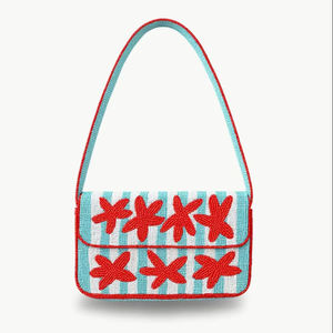 Bolso de Hombro Personalizado con Diseño de Estrella de Mar y Cuentas de Vidrio, Bolso con Solapa de Cuentas de Vidrio a Rayas, Bolso de Moda para Mujer, para Fiestas, Verano, Playa - Product Image 1
