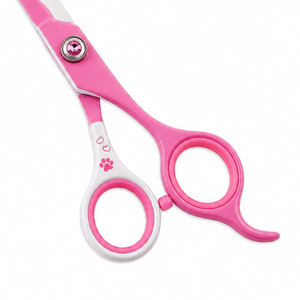 Tijeras para el pelo con estampado de pata rosa, de acero inoxidable, con punta roma, para entresacar, para diestros, mango largo, agarre de plástico - Product Image 5