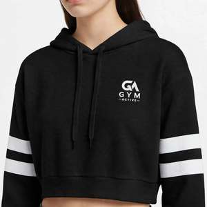 <b>GYM</b> ACTIVE Eco-Friendly Breathable Casual Style High Quality Canvas Material Women's Crop Top Hoodie <b>Sweatshirt</b> Drawstring - Product Image 4