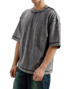 T-shirt unisexe décontracté à épaules tombantes et coupe oversize, effet délavé, 100 % coton, tissu tricoté 250 GSM, OEM ODM, pour homme, collection 2026 - Product Image 3