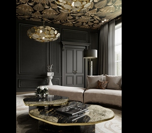 Premium design nesting <b>coffee</b> <b>table</b> <b>set</b> functions beautifully as an organic shaped black and gold <b>marble</b> <b>coffee</b> <b>table</b> - Product Image 3